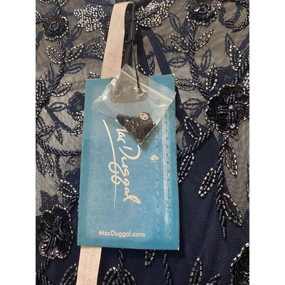 Mac Duggal Dress Womens 2 Navy Beaded Embroidered Long Sleeve Midi Formal 10799 - Picture 4 of 5